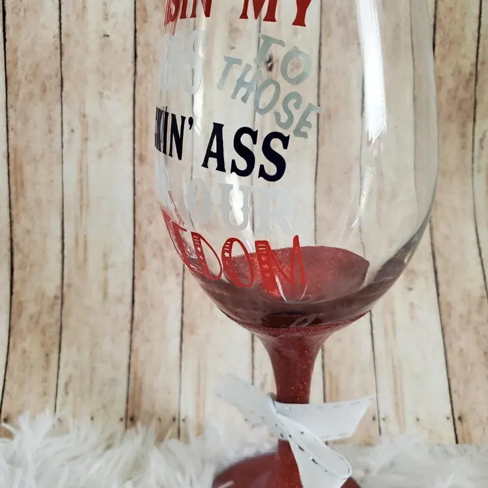 Red White And Blue Wine Tumbler,  Patriotic Glass, Remembrance Gift